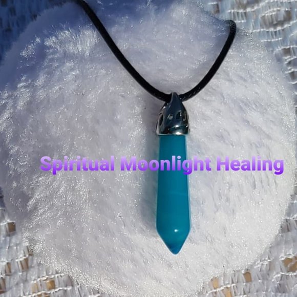 Crystal Point Blue Agate Healing Pendant &Necklace - Picture 1 of 1